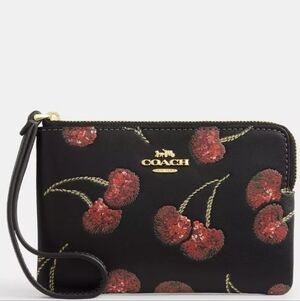 Coach Corner Zip Wristlet With Cherry Print